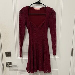 Burgundy Lace Long Sleeve Dress